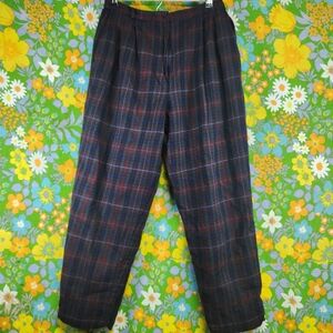 Vintage 80s 100% Wool Retro Plaid High Waisted Dress Pants Trousers